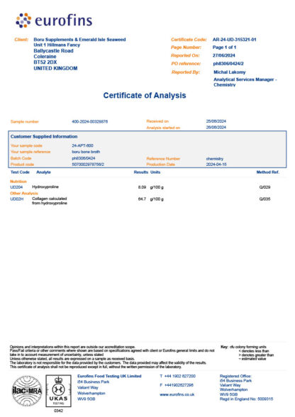 boru beef bone broth certificate for collagen